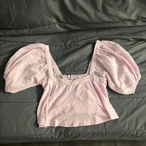 Urban Outfitters Pink Crop Blouse with Puffed Sleeves